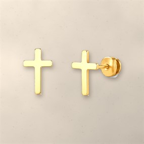 Faith Gold-Tone Cross Stud Earrings